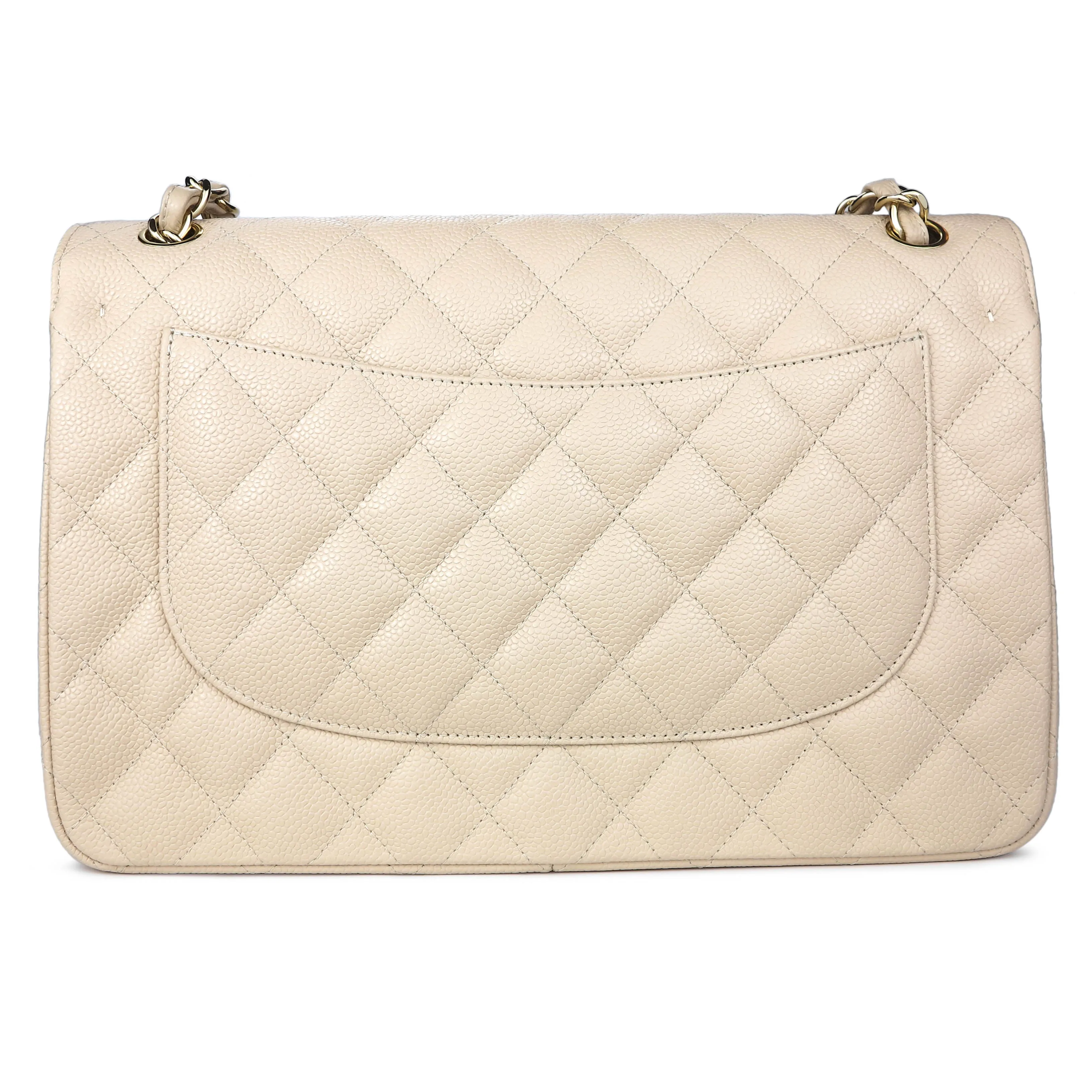 Jumbo Classic Double Flap Bag in Beige Clair Caviar GHW