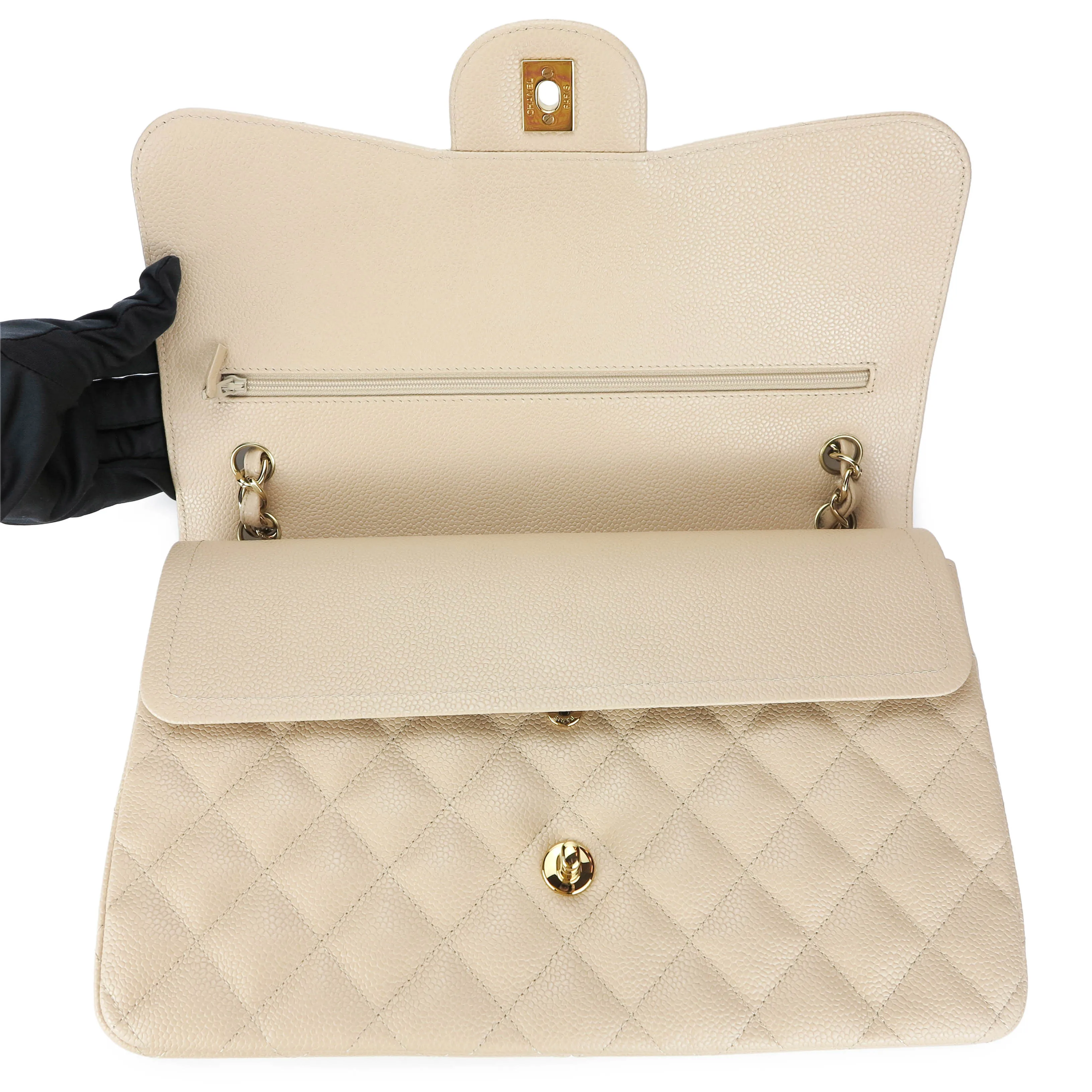 Jumbo Classic Double Flap Bag in Beige Clair Caviar GHW