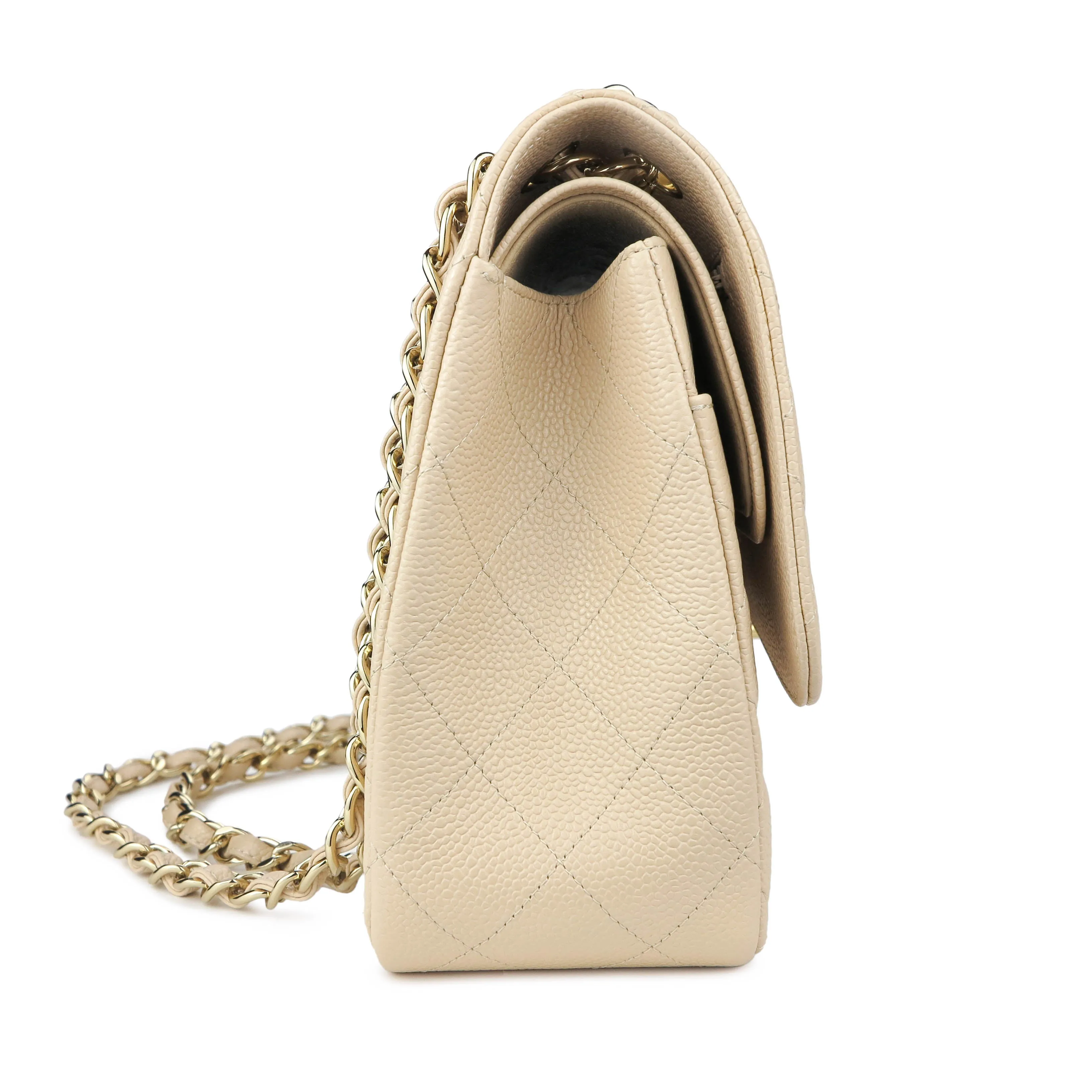 Jumbo Classic Double Flap Bag in Beige Clair Caviar GHW