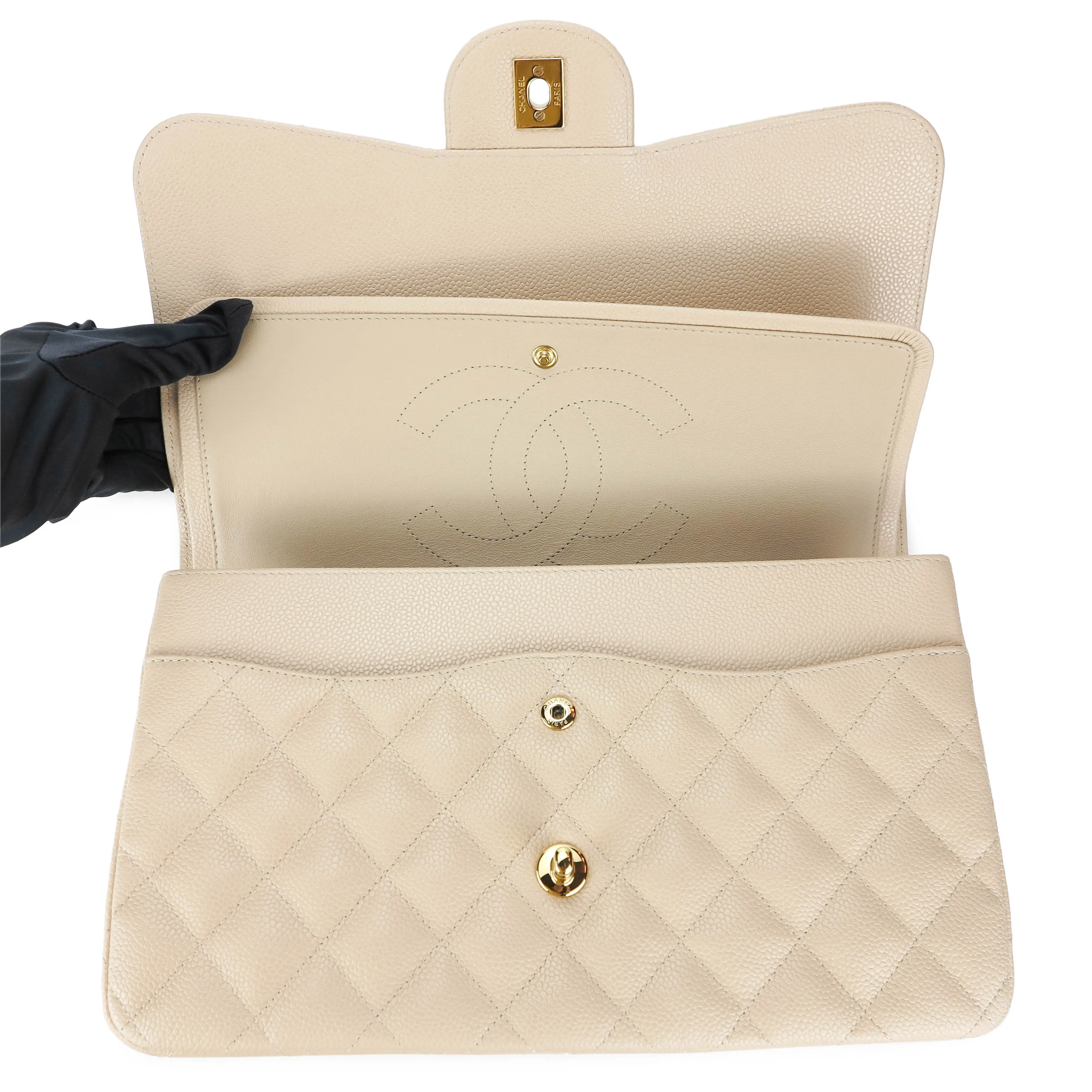 Jumbo Classic Double Flap Bag in Beige Clair Caviar GHW