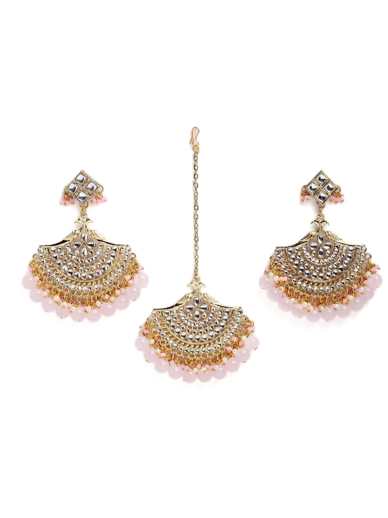 Karatcart Gold Plated Pink Beads and Pearl Rani Haar Necklace Set for Women
