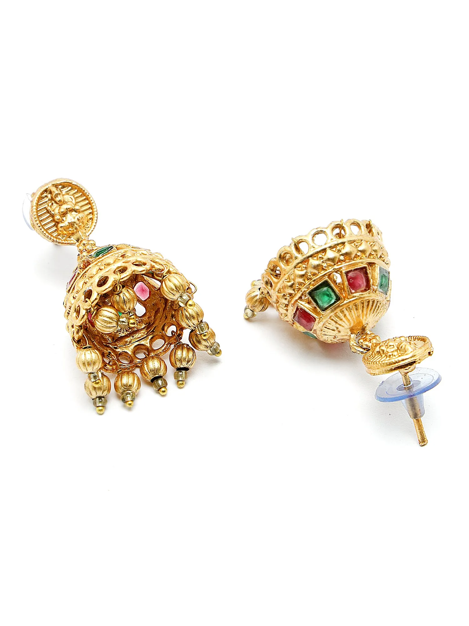 Karatcart Gold Plated Red & Green Stones Temple Jewellery Set for Women