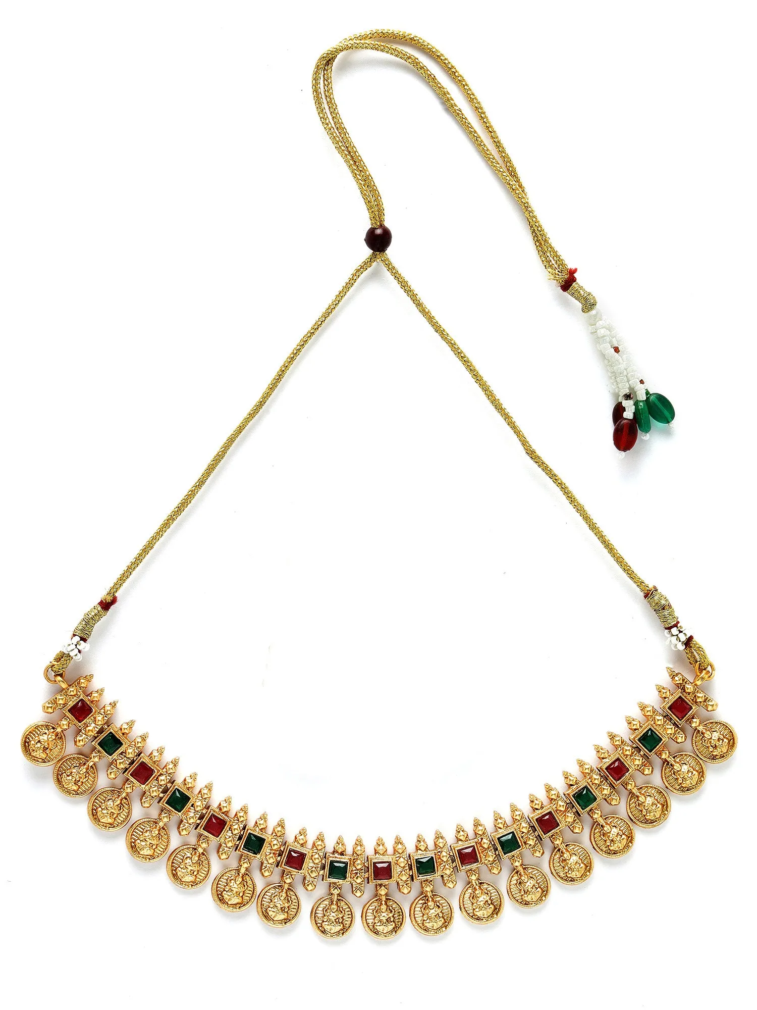 Karatcart Gold Plated Red & Green Stones Temple Jewellery Set for Women