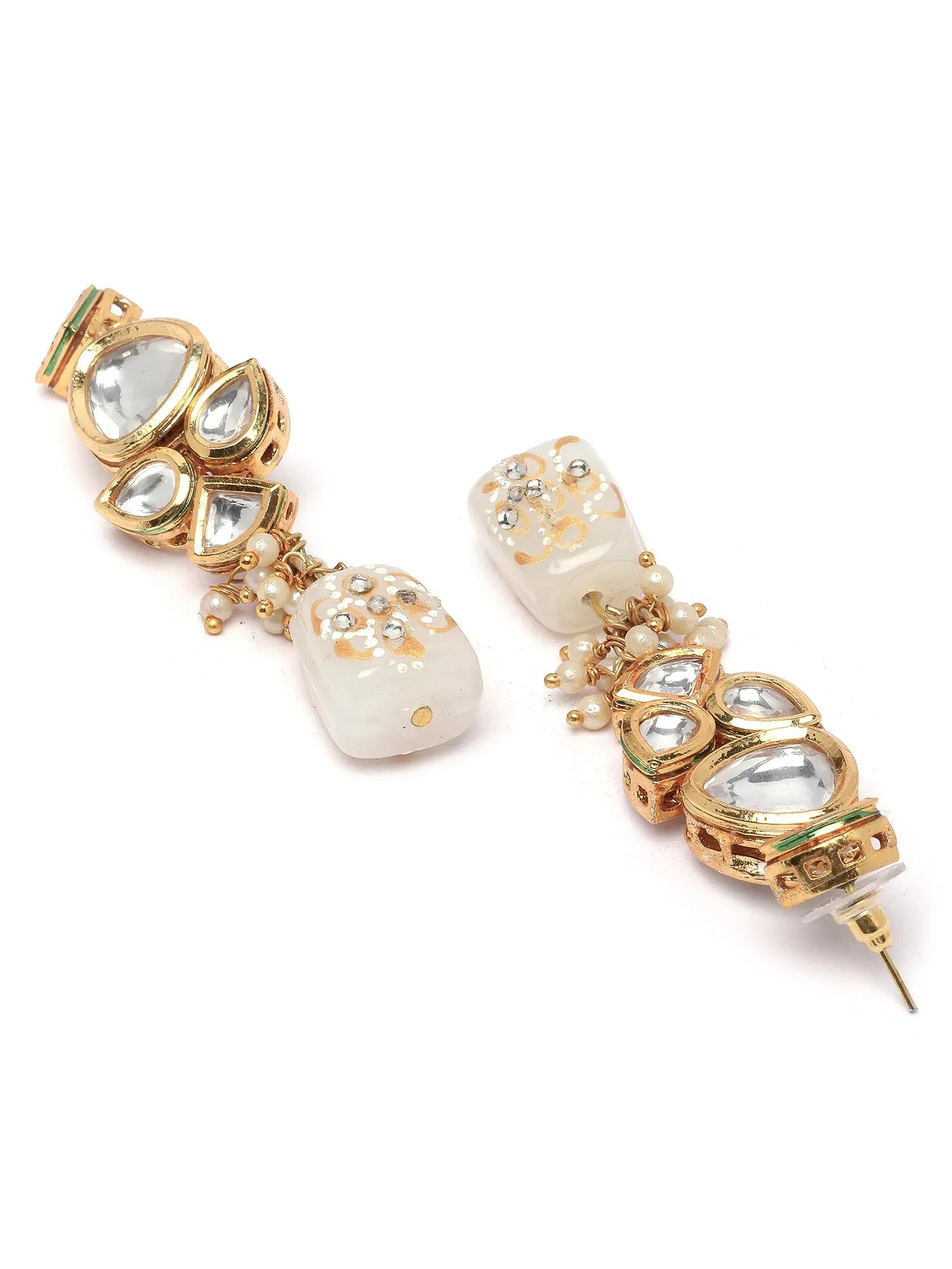 Karatcart White Tumble and Pearl Studded Polki Kundan Choker Necklace Set for Women