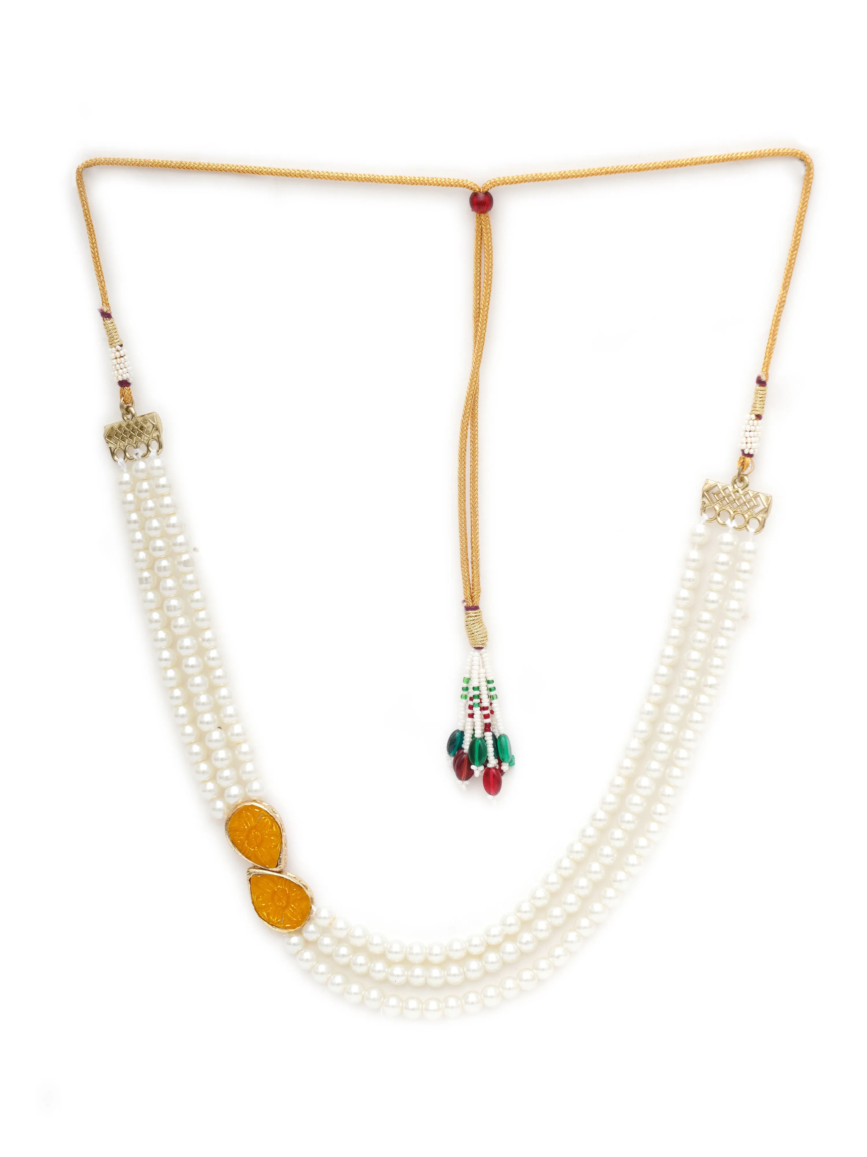 Karatcart Yellow Stone Studded Pearl Kundan Necklace Set for Women
