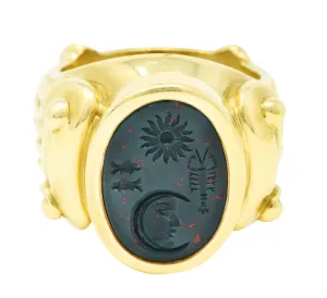 Kieselstein-Cord Bloodstone Intaglio 18 Karat Gold Signet Ring