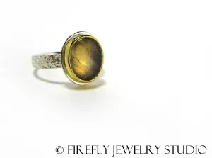 Labradorite Moon Glow Ring in 24k Gold and Sterling. Size 7.75
