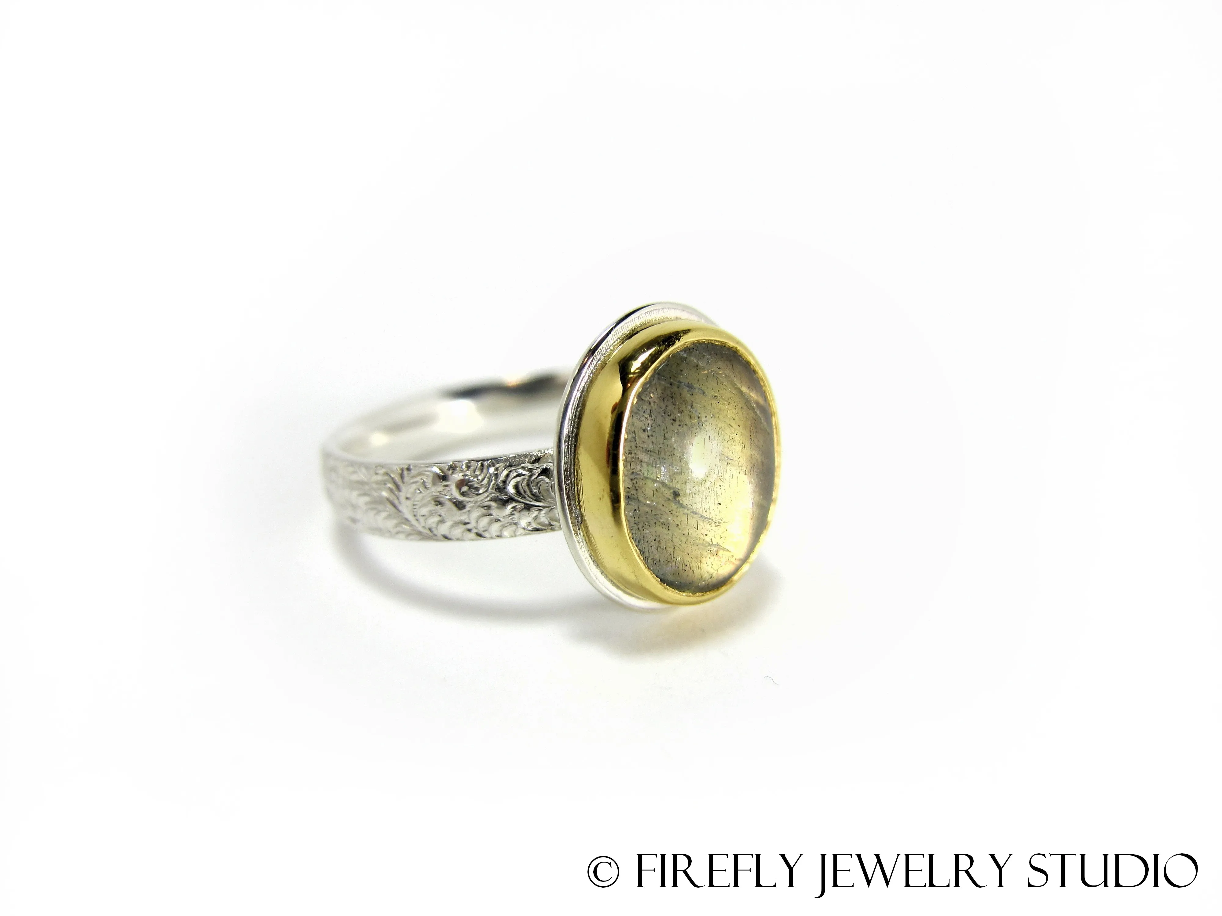 Labradorite Moon Glow Ring in 24k Gold and Sterling. Size 7.75