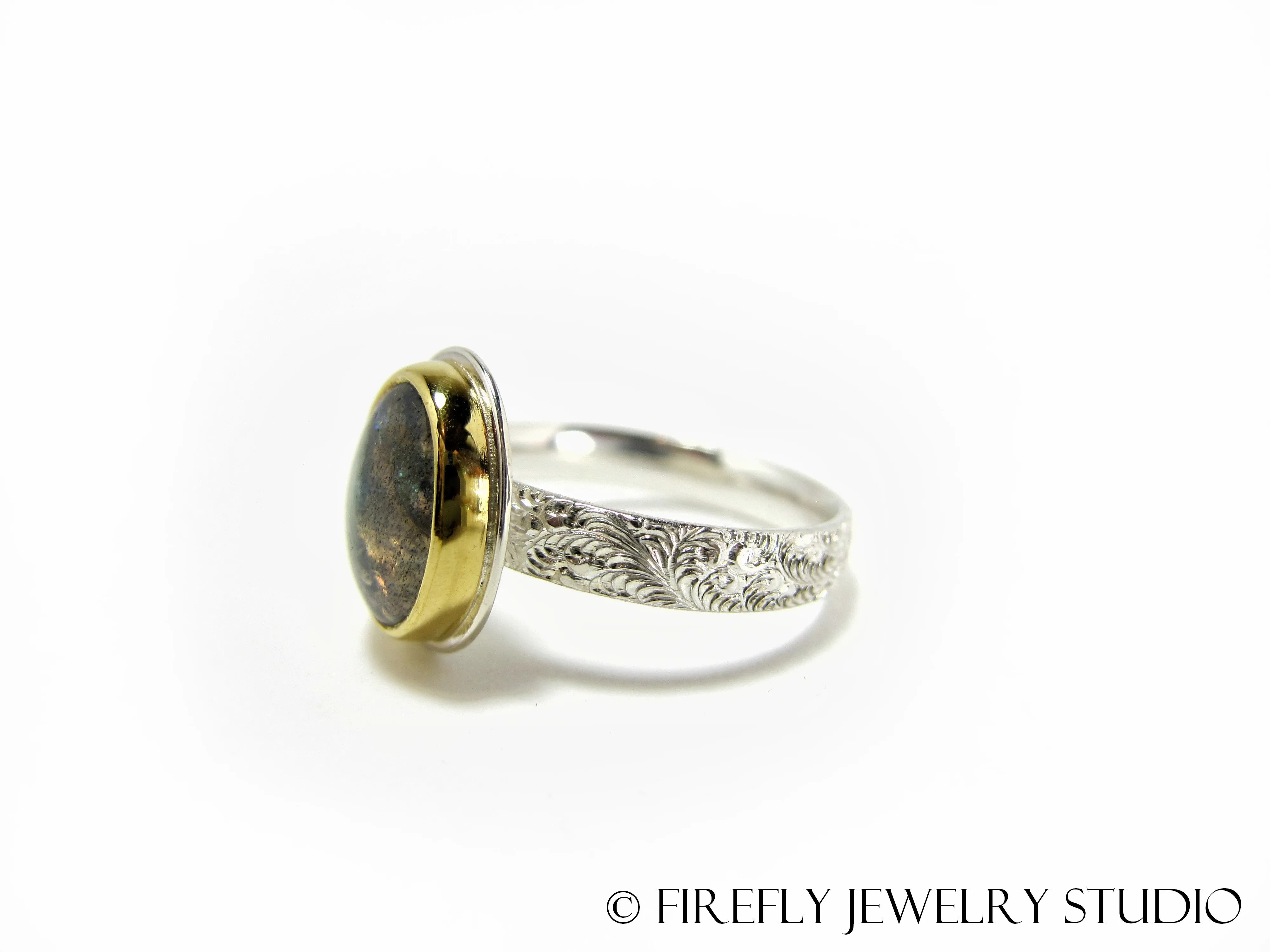 Labradorite Moon Glow Ring in 24k Gold and Sterling. Size 7.75