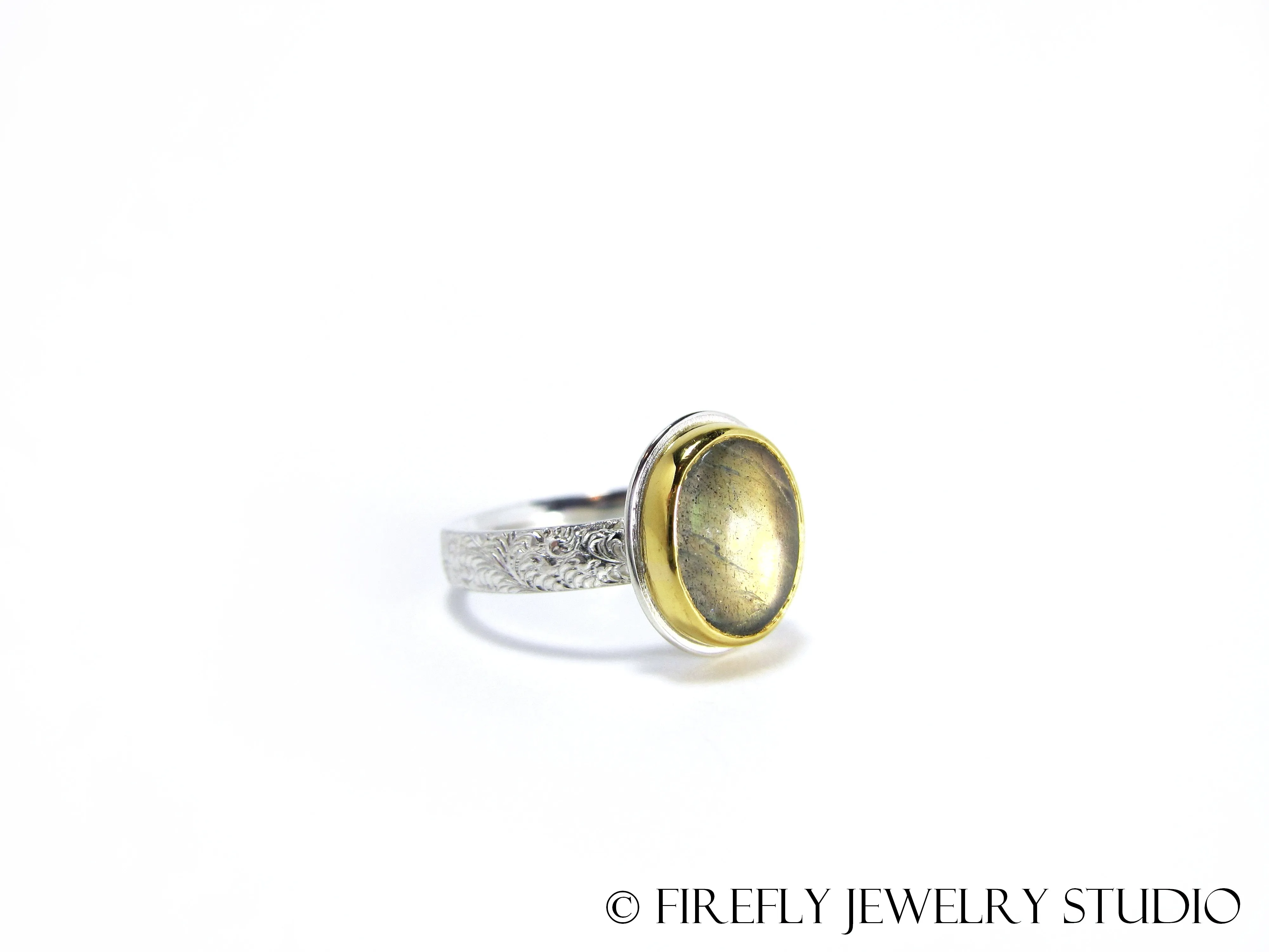 Labradorite Moon Glow Ring in 24k Gold and Sterling. Size 7.75