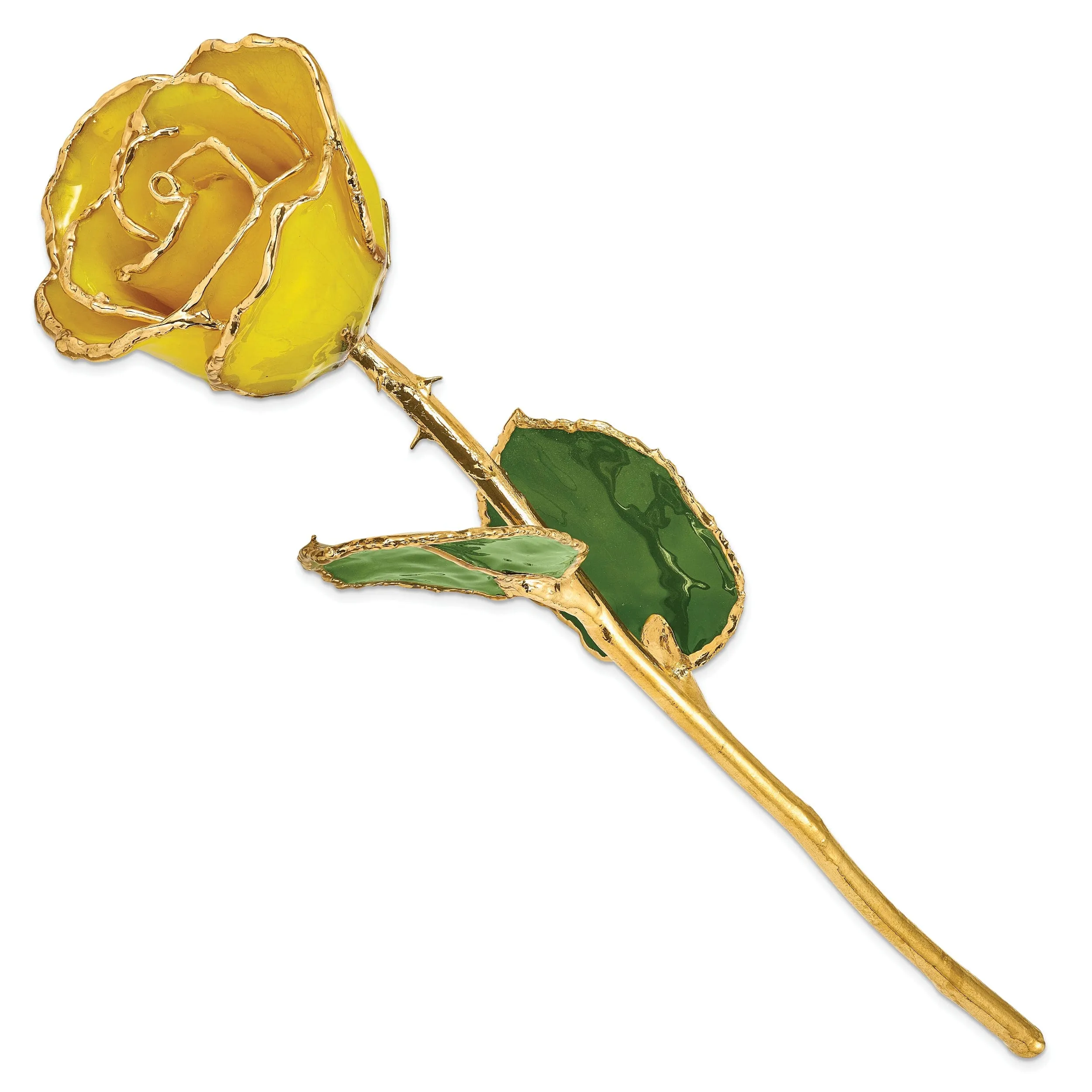 Lacquer Dipped 24k Gold Plated Trim Yellow Rose