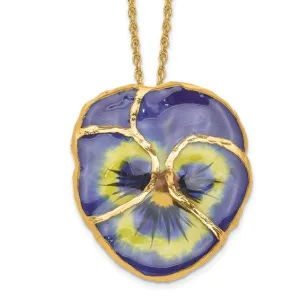 Lacquer Dipped 24k Gold Trim Blue Pansy 20" Necklace