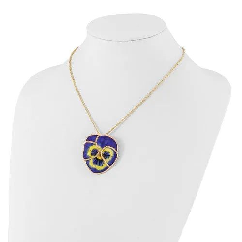 Lacquer Dipped 24k Gold Trim Blue Pansy 20" Necklace