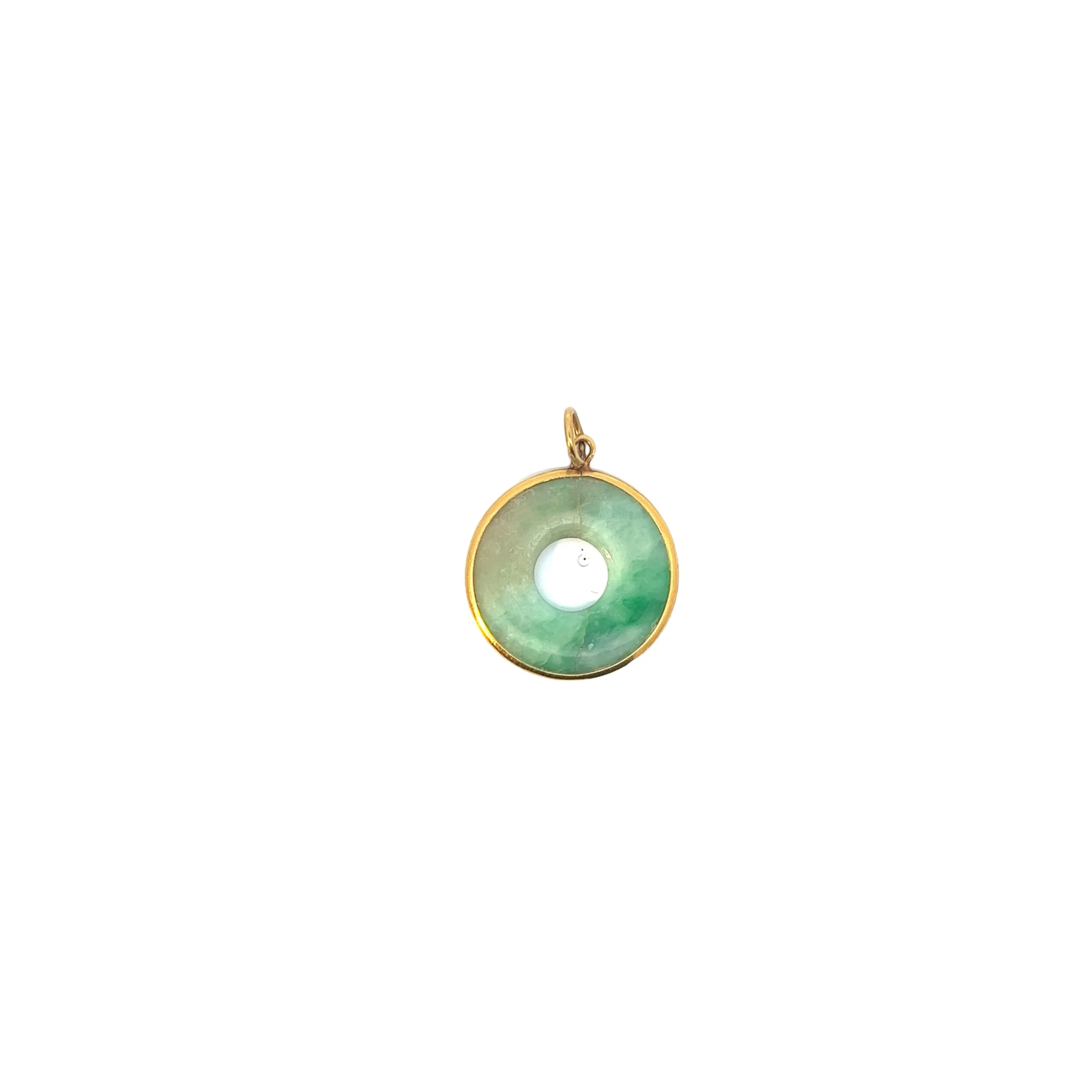 Ladies 24k yellow gold Green Jade circle pendant