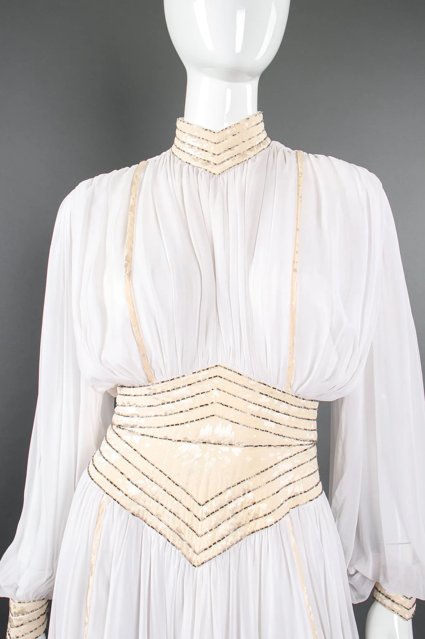 Layered Chiffon Balloon Sleeve Gown