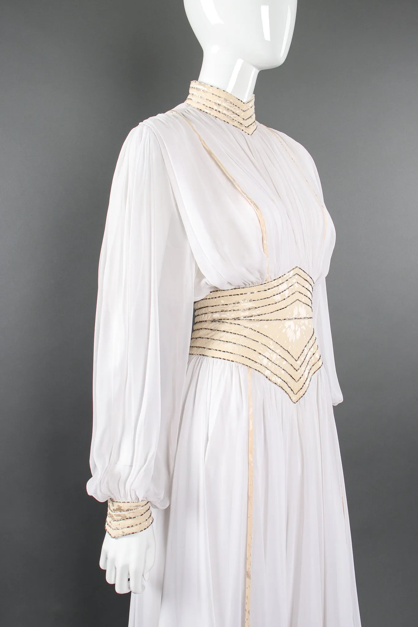 Layered Chiffon Balloon Sleeve Gown