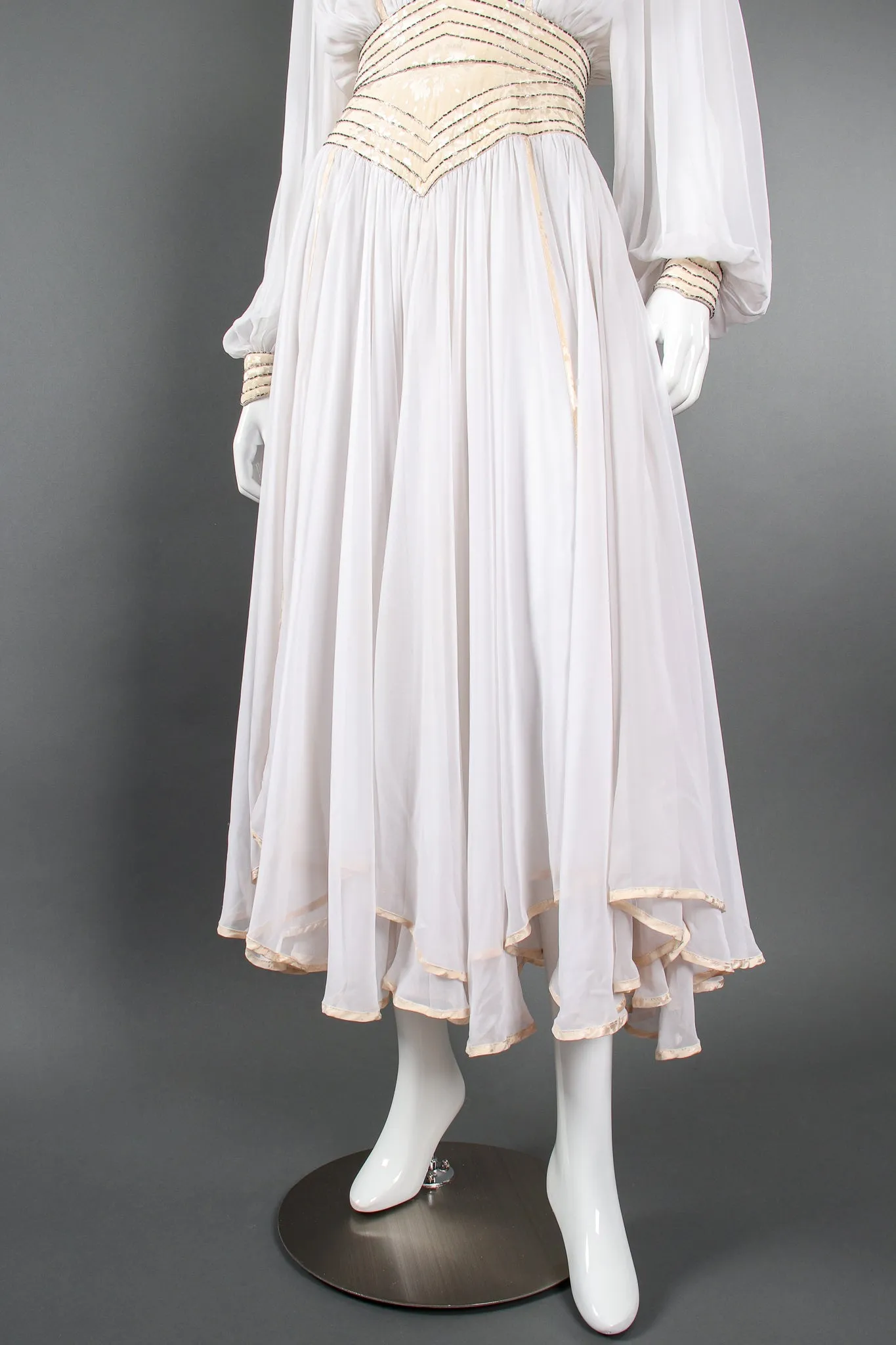 Layered Chiffon Balloon Sleeve Gown