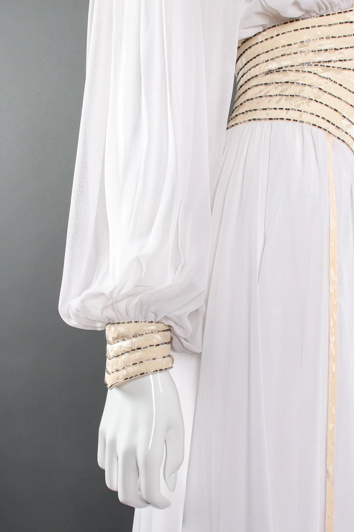 Layered Chiffon Balloon Sleeve Gown