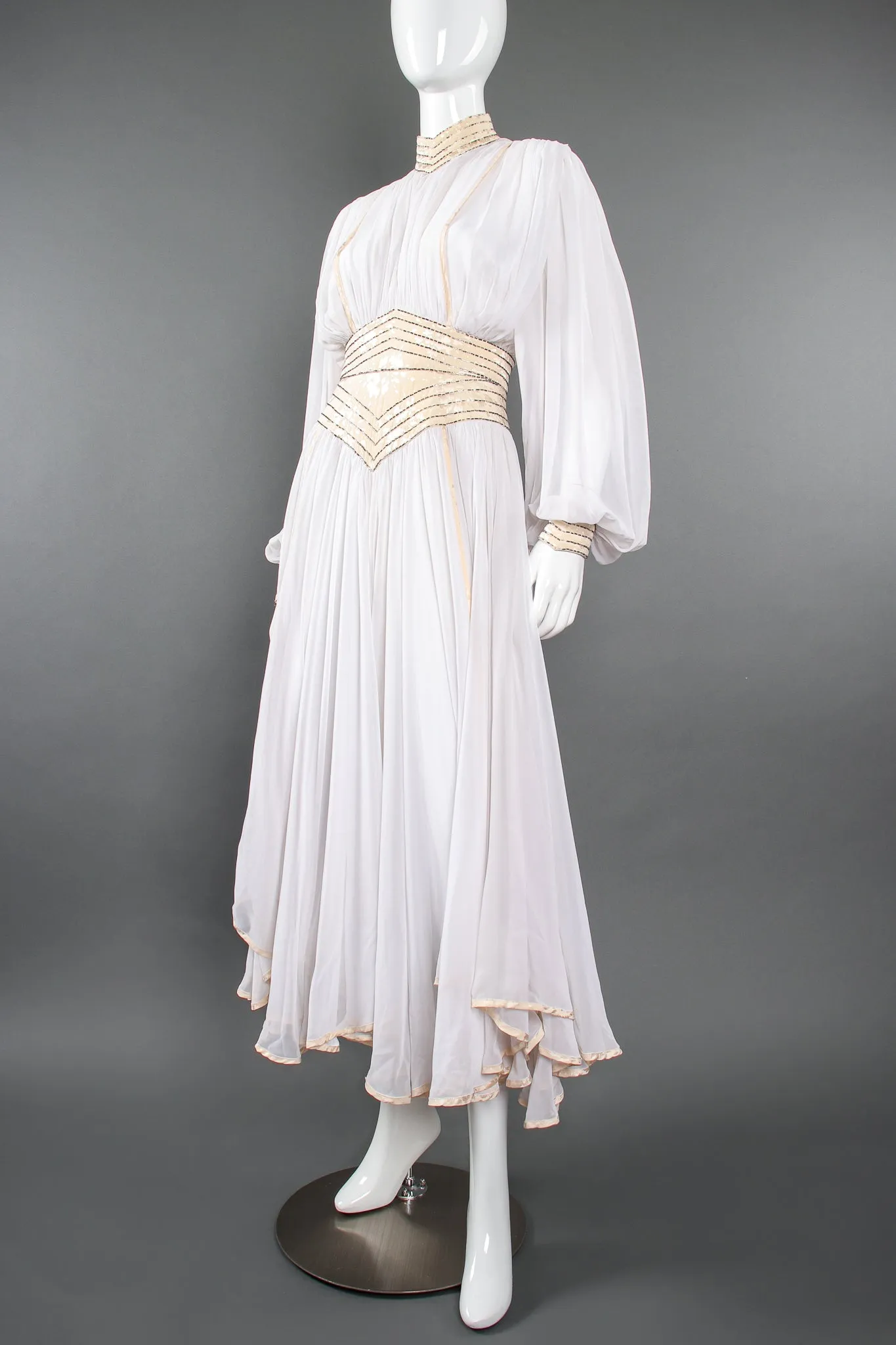 Layered Chiffon Balloon Sleeve Gown