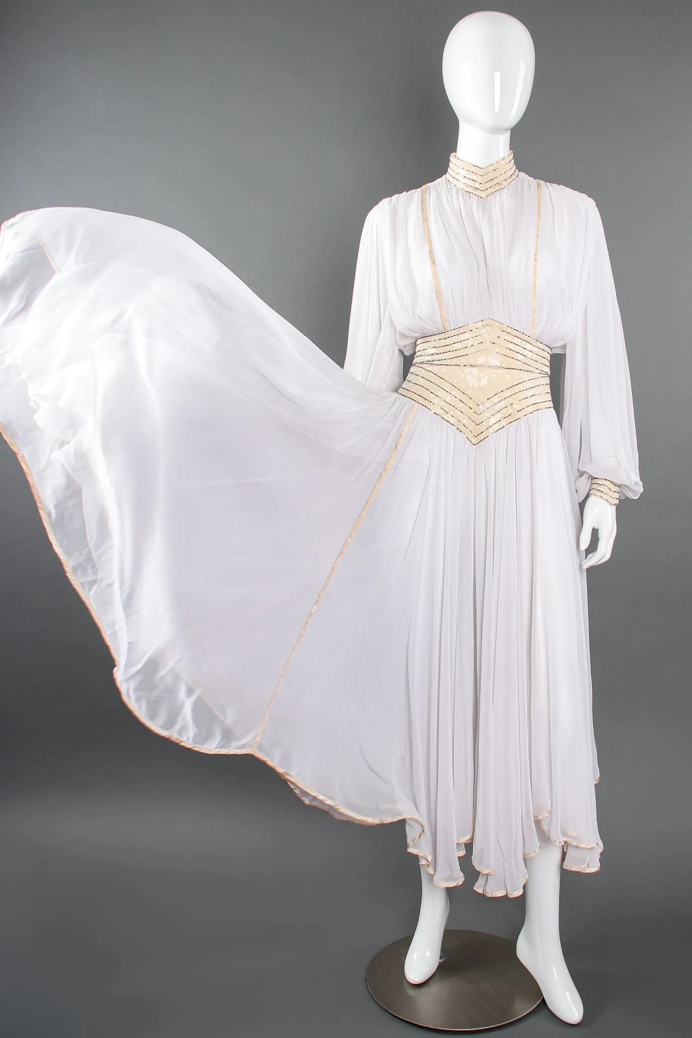 Layered Chiffon Balloon Sleeve Gown