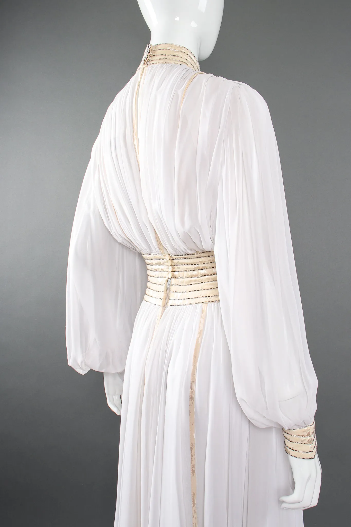 Layered Chiffon Balloon Sleeve Gown