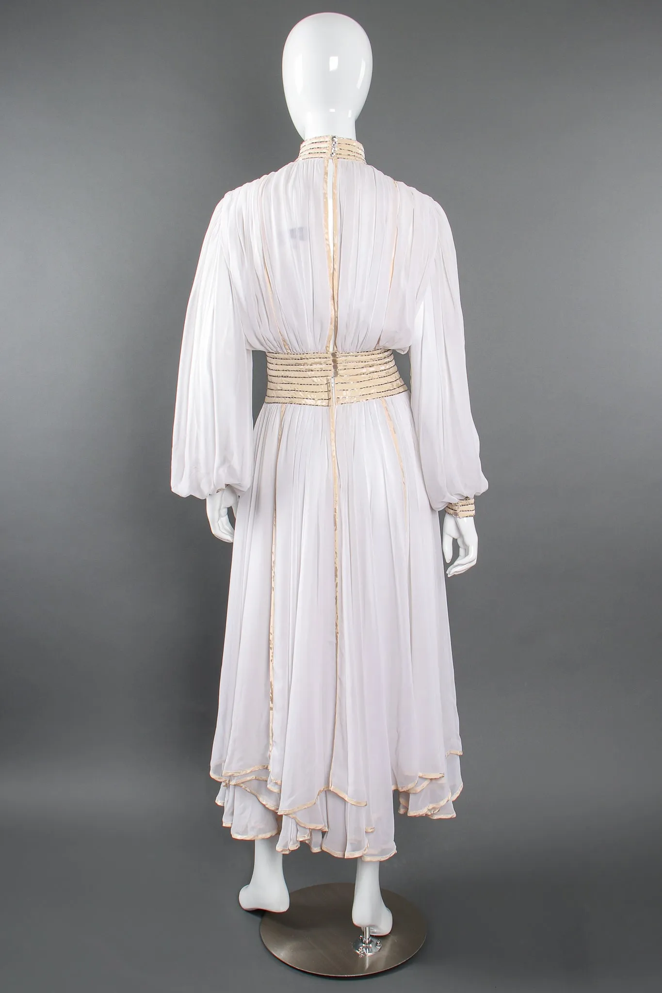 Layered Chiffon Balloon Sleeve Gown