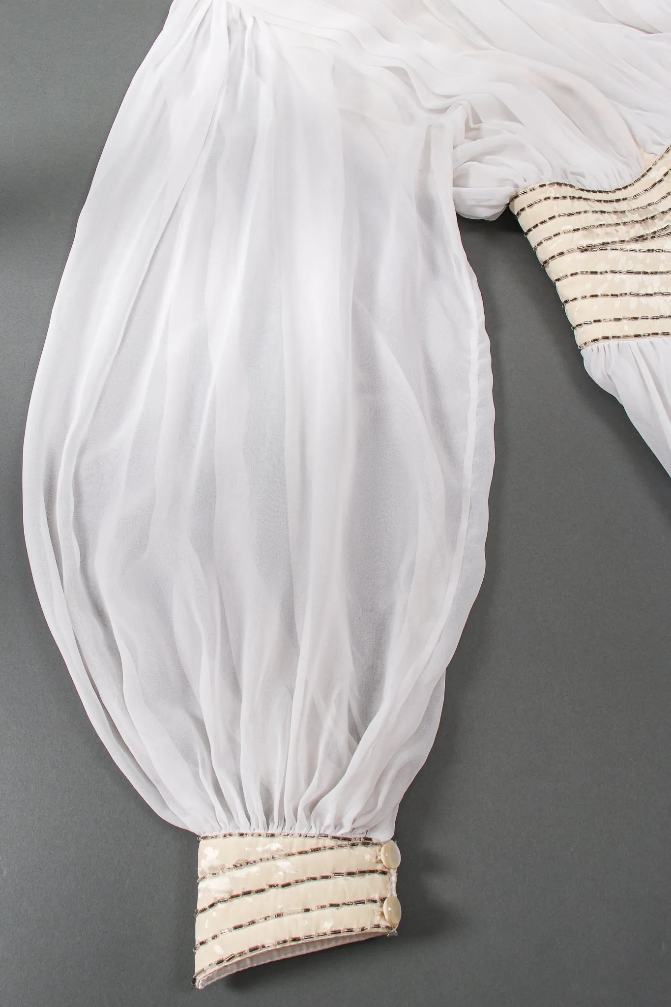 Layered Chiffon Balloon Sleeve Gown
