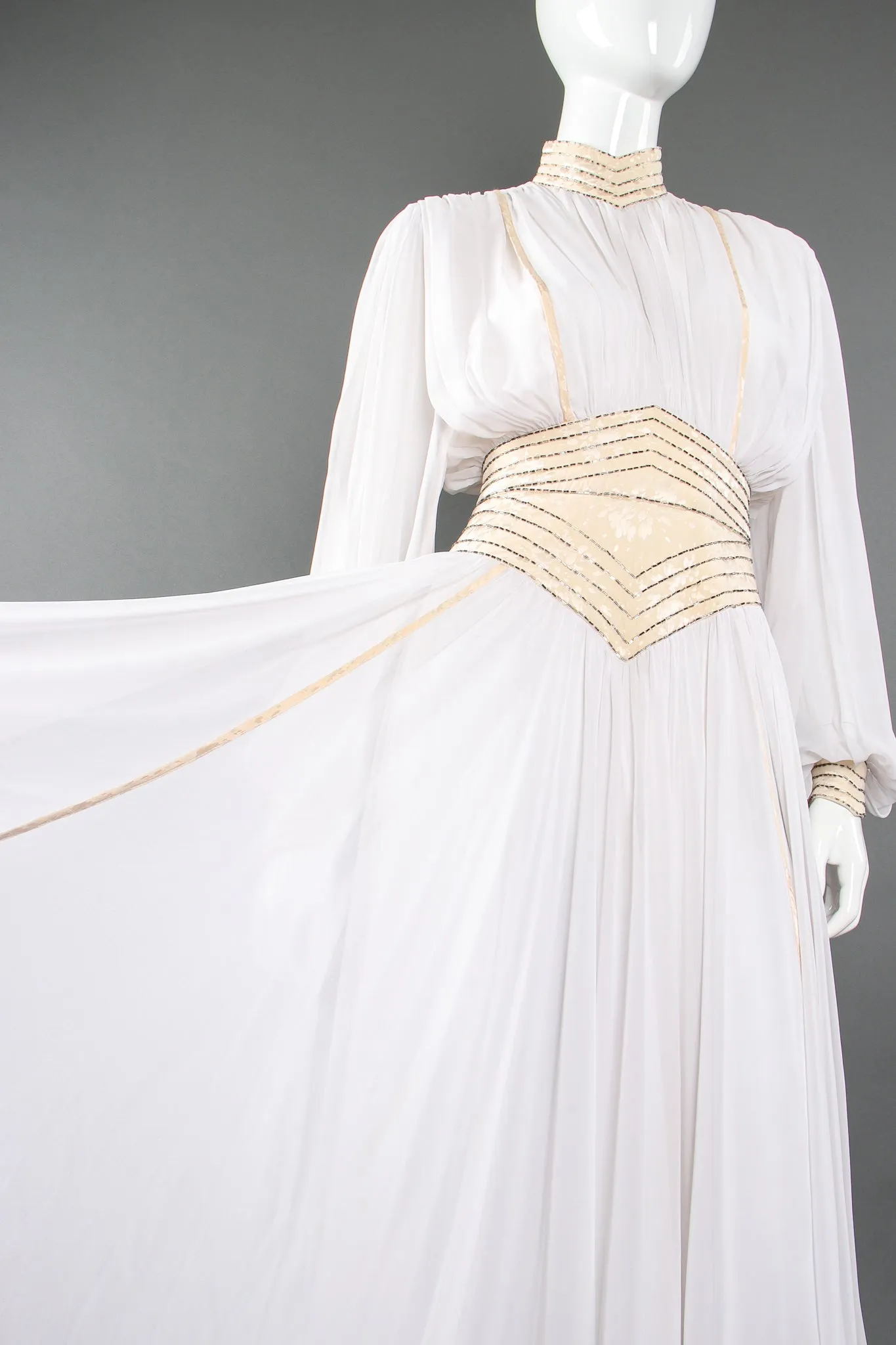 Layered Chiffon Balloon Sleeve Gown