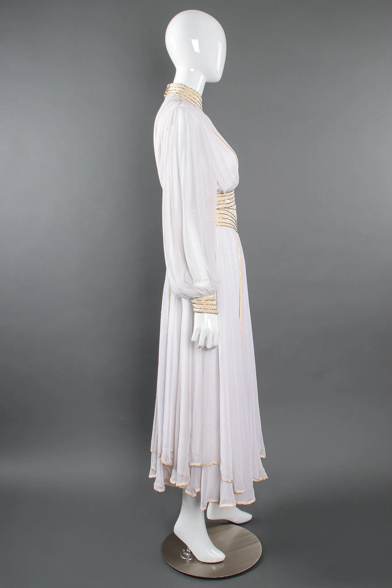 Layered Chiffon Balloon Sleeve Gown