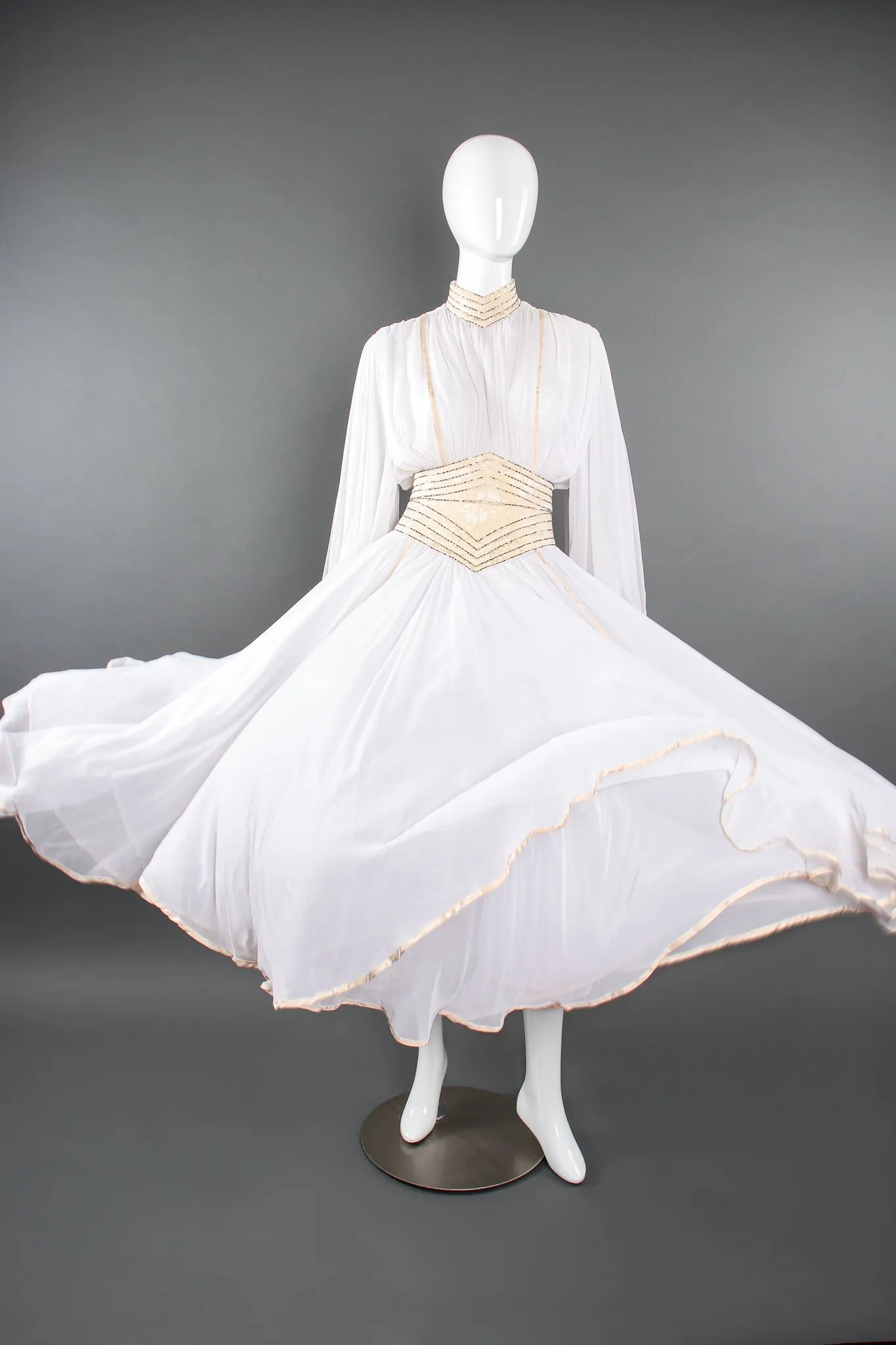 Layered Chiffon Balloon Sleeve Gown