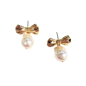 LBLOX Gold Bow Pearl Earrings