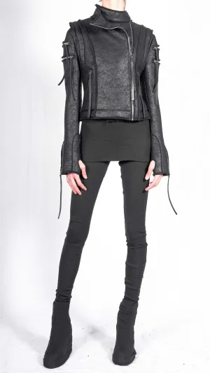 Leather Effect Biker Jacket with Side Zipper