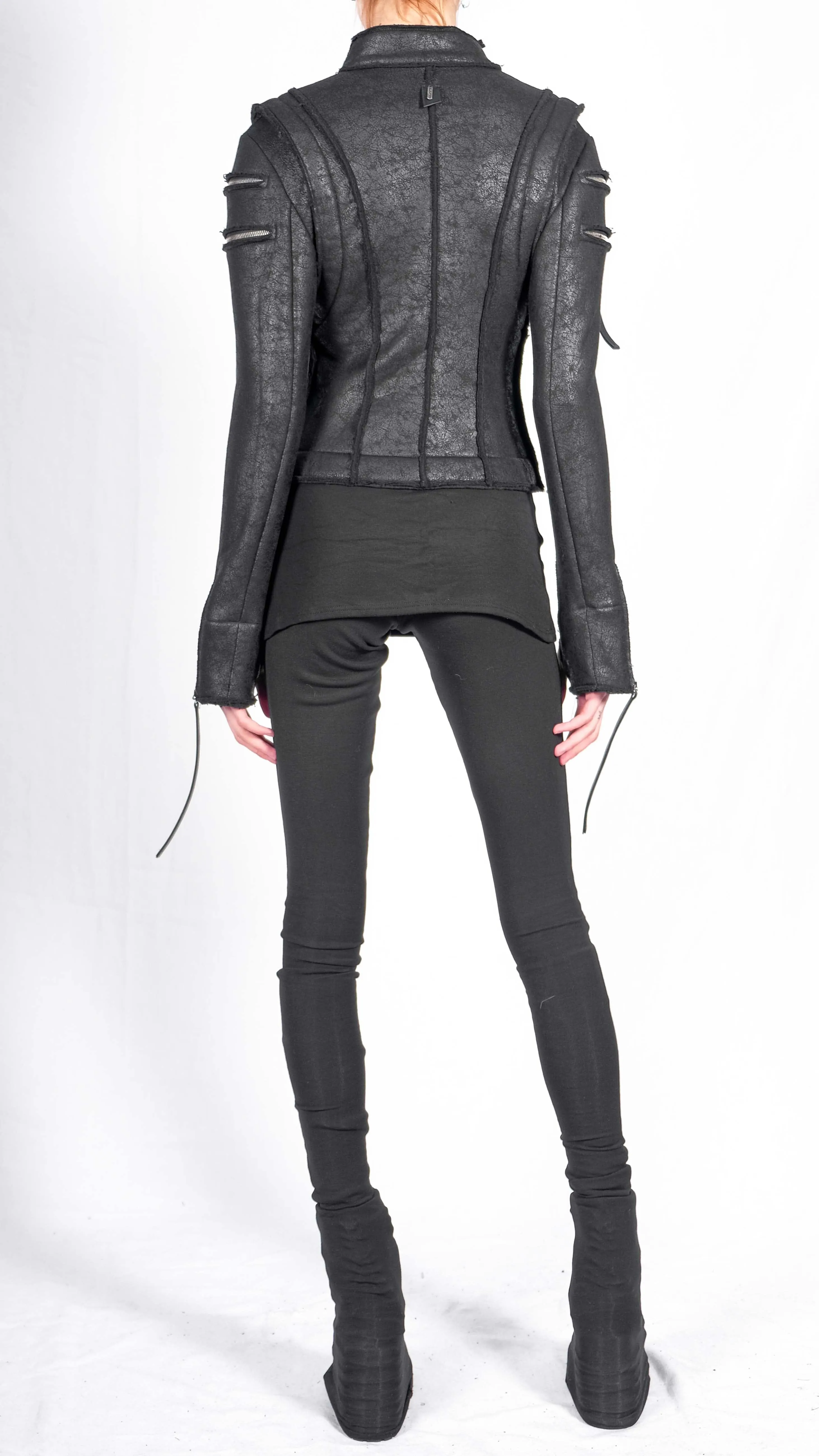 Leather Effect Biker Jacket with Side Zipper
