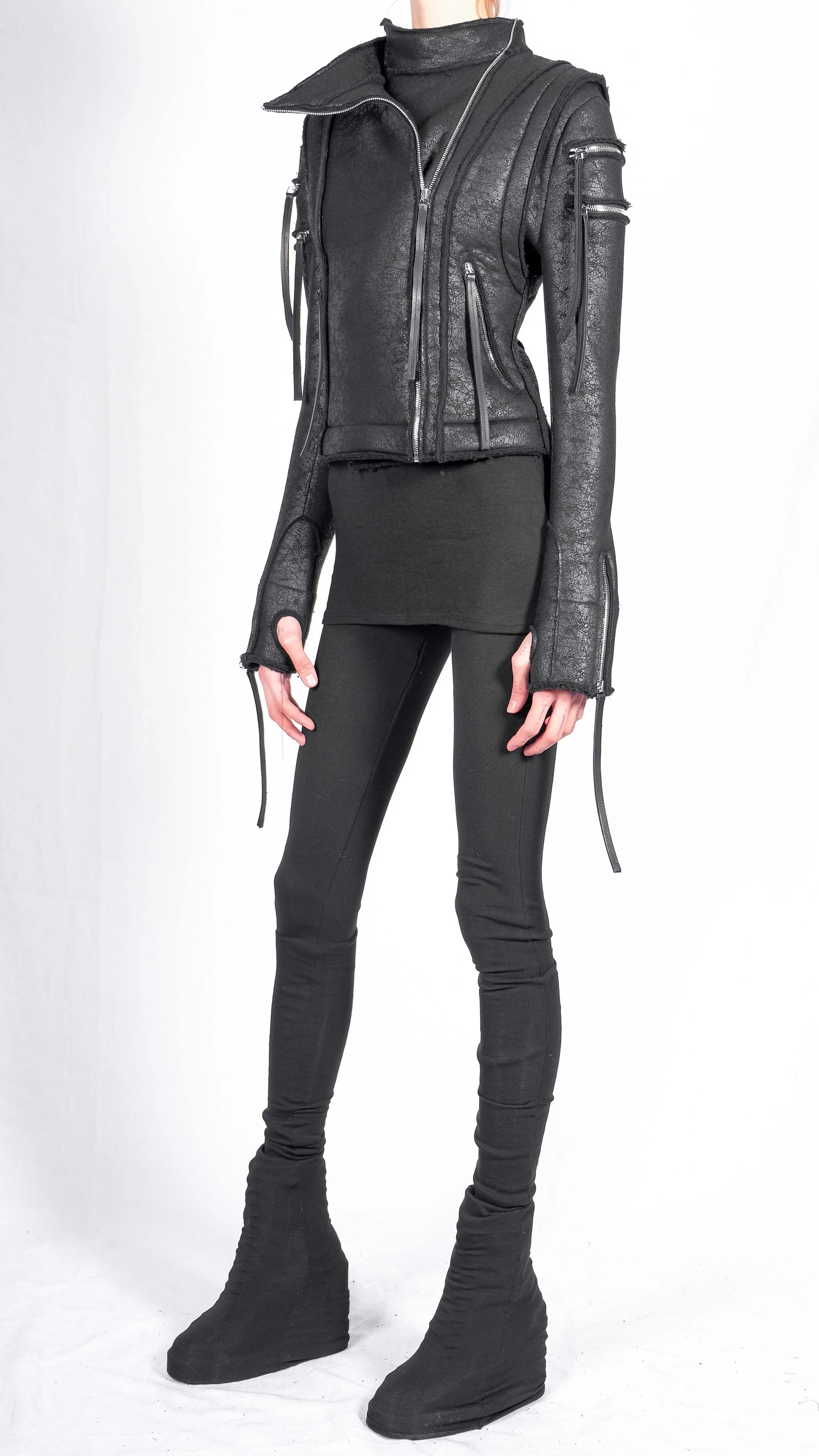 Leather Effect Biker Jacket with Side Zipper