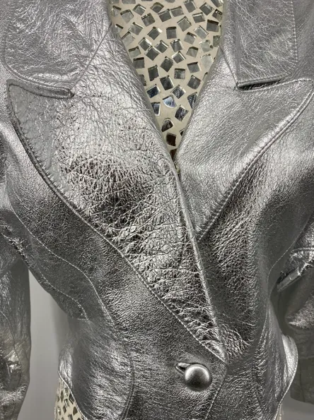 Lillie Rubin Leather Metallic Silver Jacket