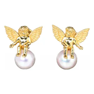 Lovely Angle Cherub Pearl Stud Earrings