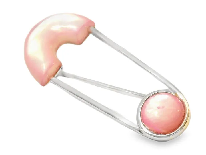 Lovely Estate 14K White Gold Mabe MOP Pearl Safety Pin Brooch