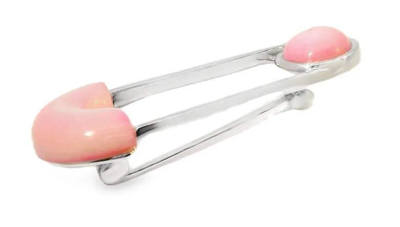 Lovely Estate 14K White Gold Mabe MOP Pearl Safety Pin Brooch