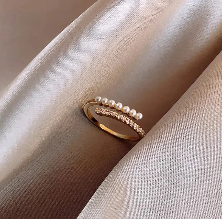 Luxury Gold Pearl Zircon Ring For Woman Party Gifts Jewelry