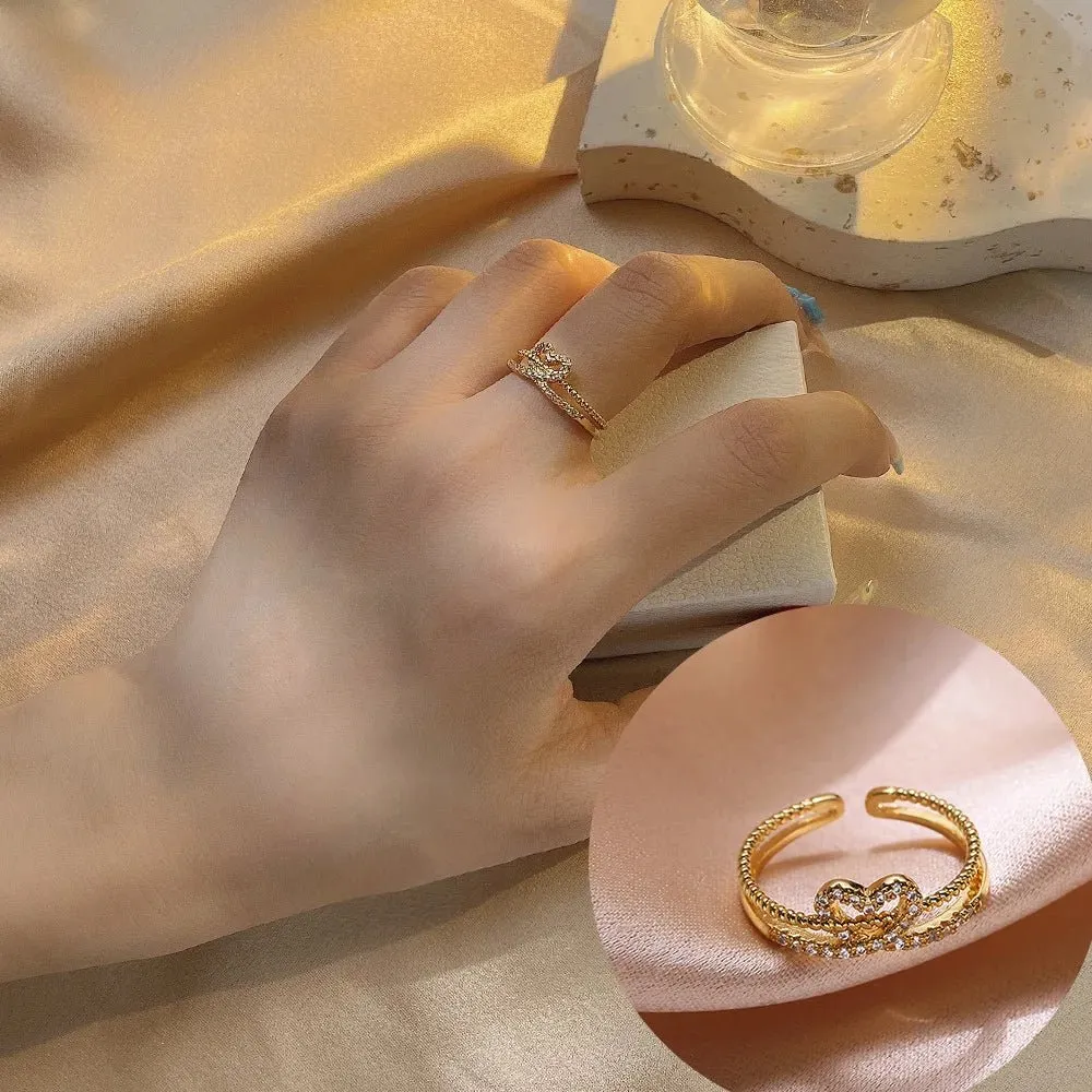 Luxury Gold Pearl Zircon Ring For Woman Party Gifts Jewelry