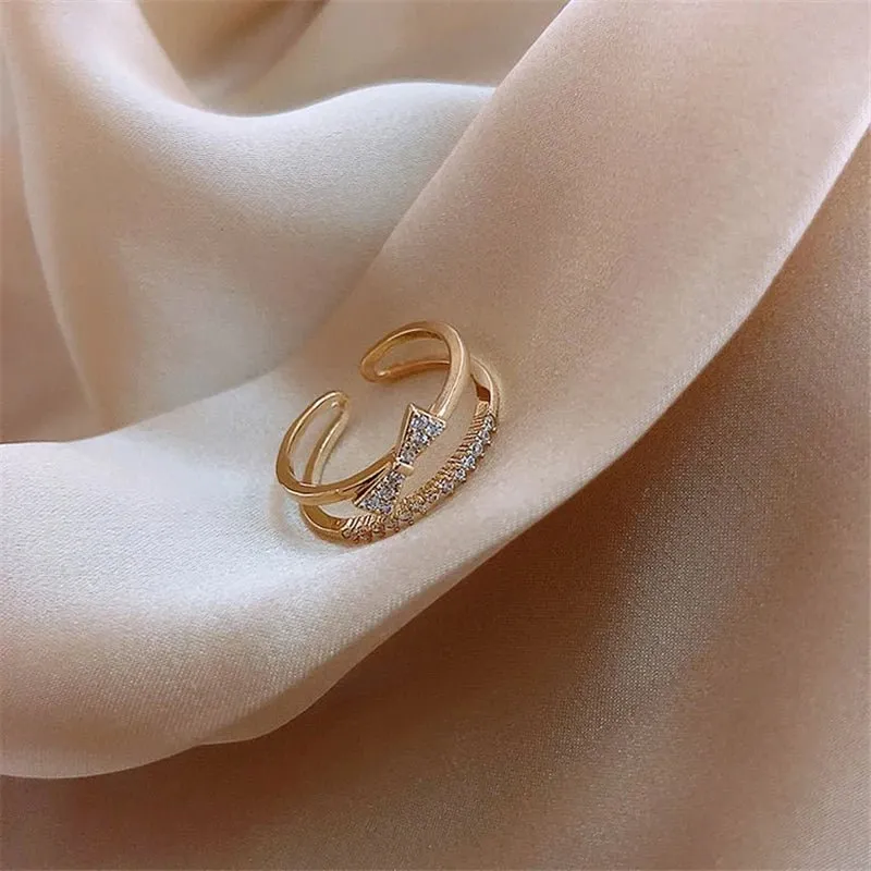 Luxury Gold Pearl Zircon Ring For Woman Party Gifts Jewelry