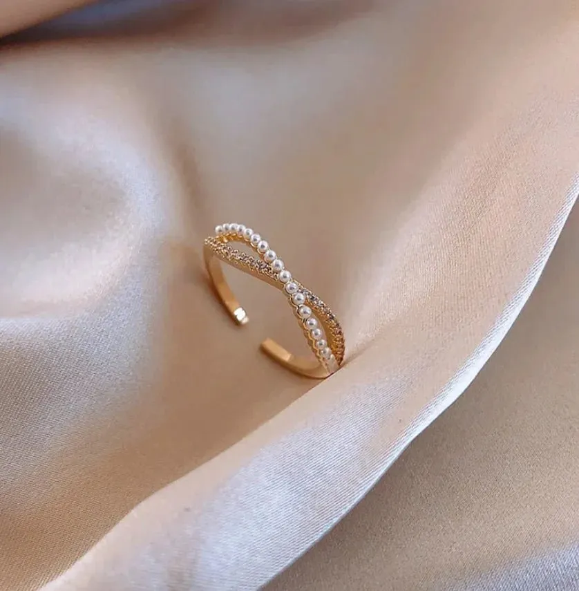 Luxury Gold Pearl Zircon Ring For Woman Party Gifts Jewelry