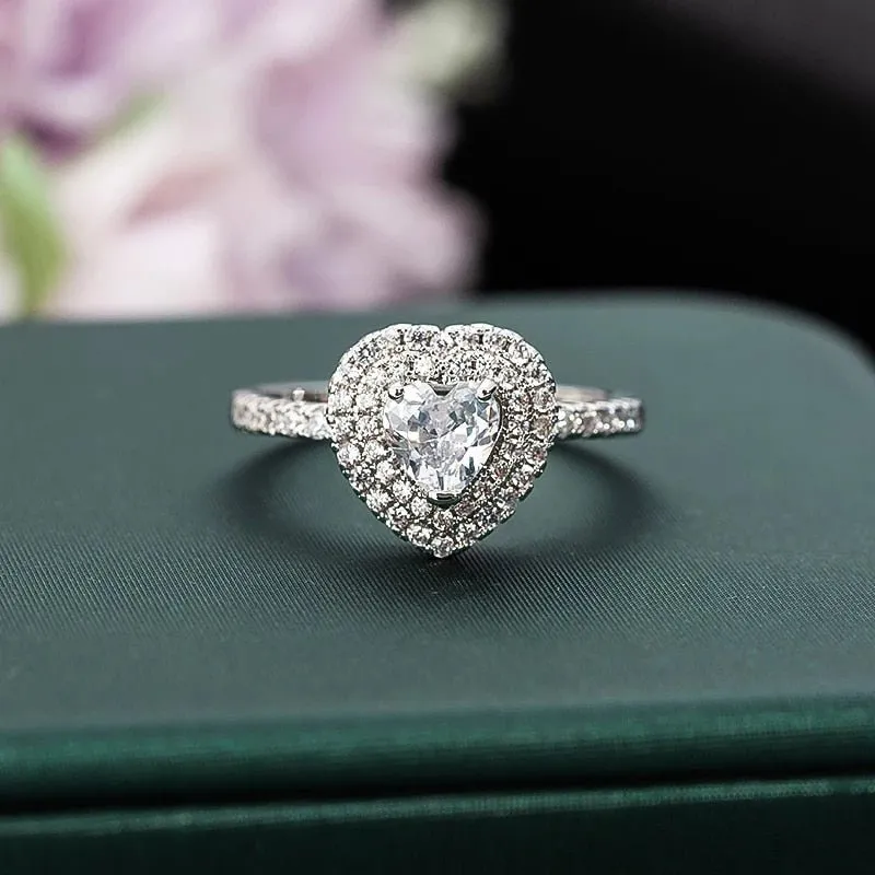Luxury Heart Engagement Ring Silver For Women Wedding Jewelry