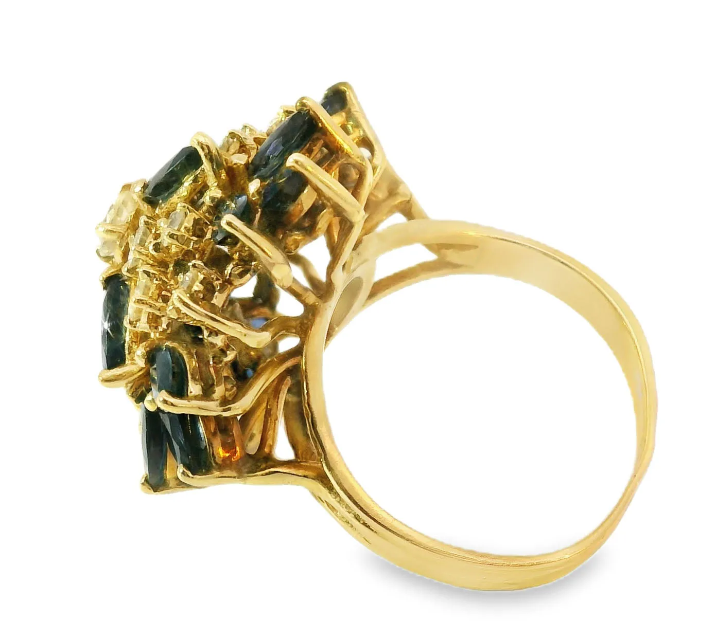 Magnificent Estate 14K Gold Marquise Sapphire Diamond Kaleidoscope Cocktail Ring
