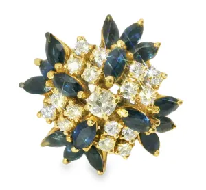Magnificent Estate 14K Gold Marquise Sapphire Diamond Kaleidoscope Cocktail Ring