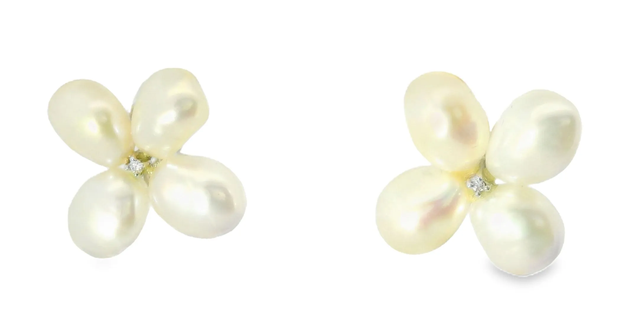 Magnificent Estate 14K White Gold Potato Pearl Diamond Floral Earrings