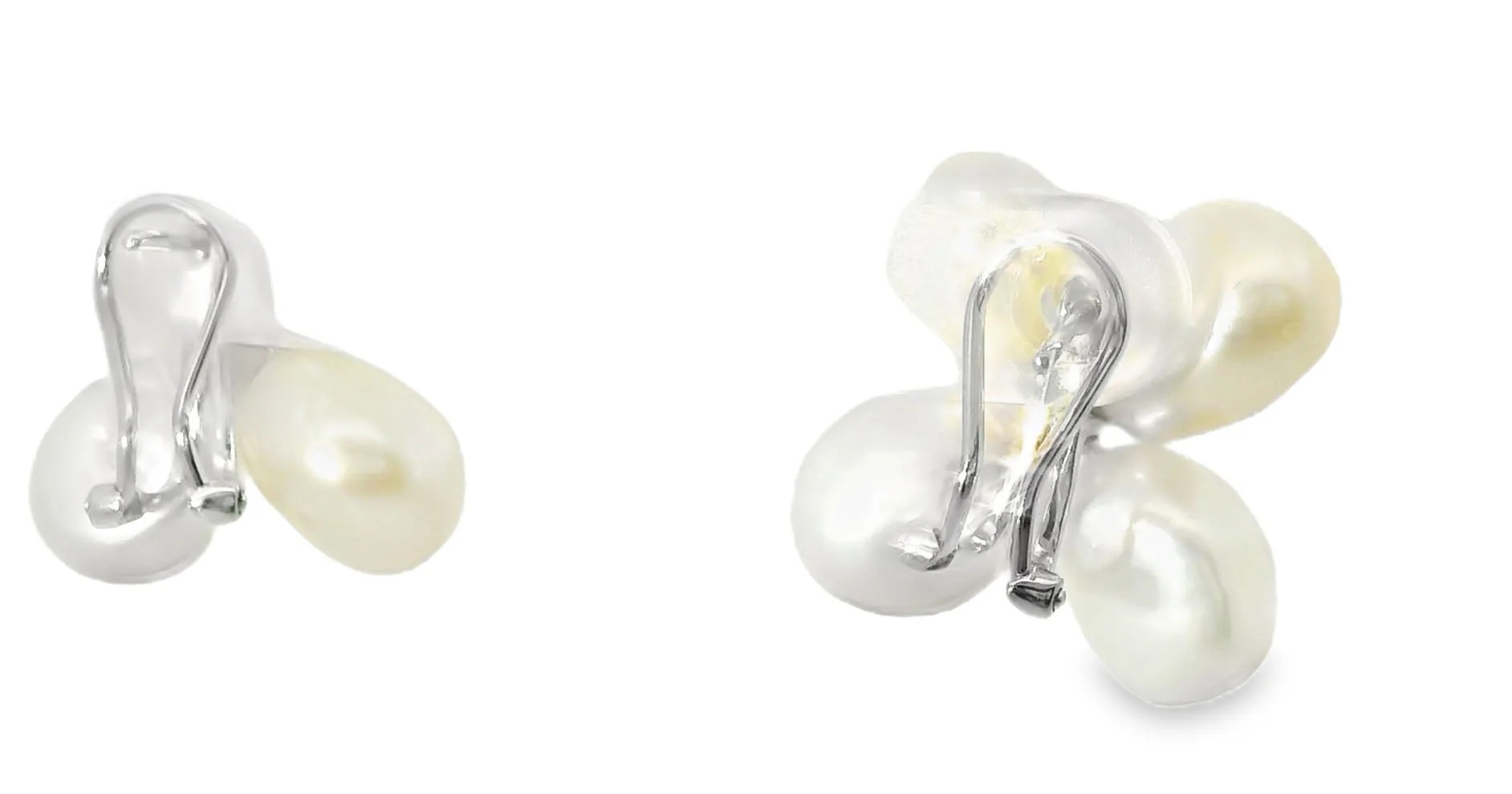 Magnificent Estate 14K White Gold Potato Pearl Diamond Floral Earrings