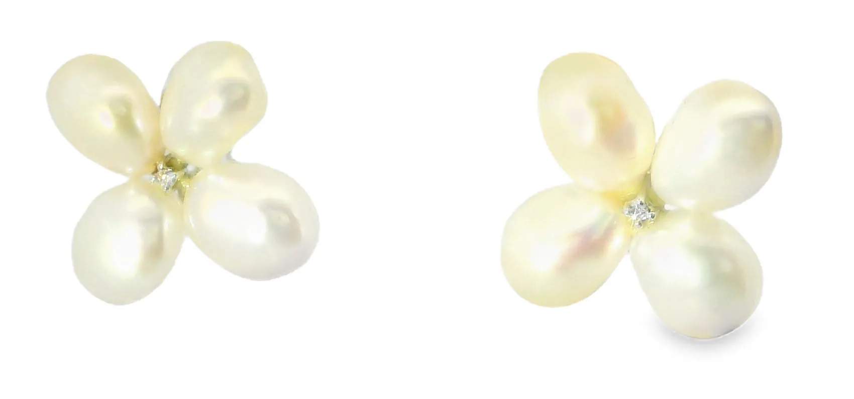 Magnificent Estate 14K White Gold Potato Pearl Diamond Floral Earrings