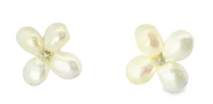 Magnificent Estate 14K White Gold Potato Pearl Diamond Floral Earrings