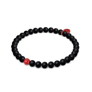 Matte Black Agate | Silver and Red Enamel | Santa Charm Bracelet